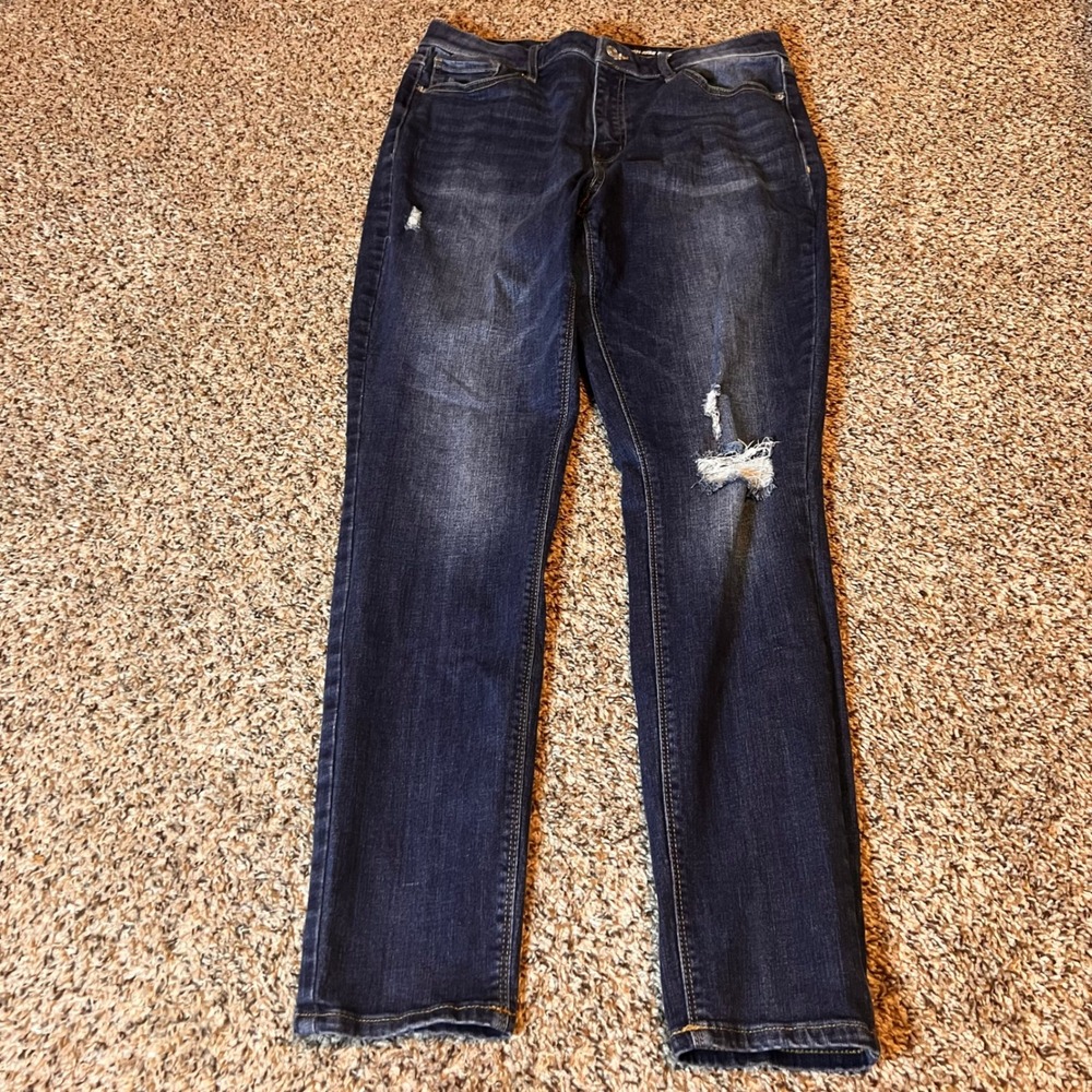 NY&C High-Rise Skinny Jeans Size 14 Dark Wash‎ Distressed Denim Casual
